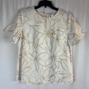 Liz Claiborne Beige Floral Blouse Linen Blend Cream Boxy Embellished Top
Size:M